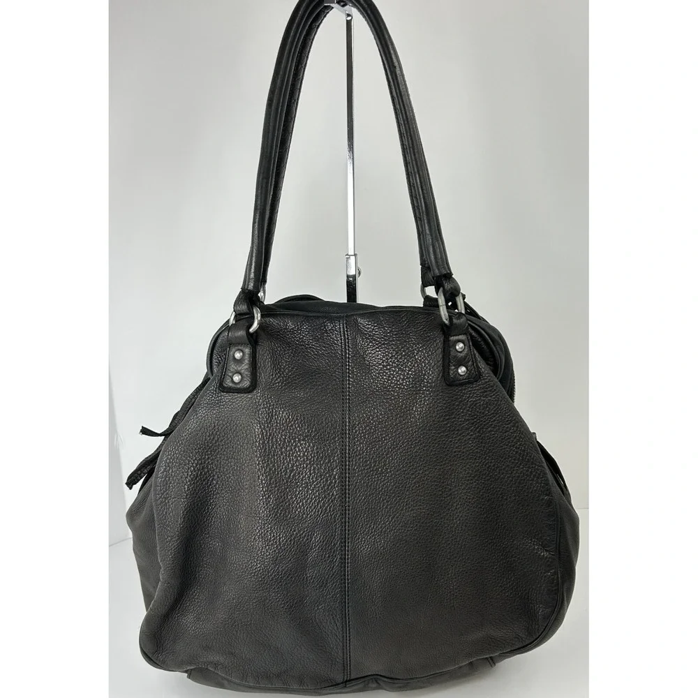 Designer Inspired‎ Large Soft Pebble Leather Satchel Black Double Handle Studded